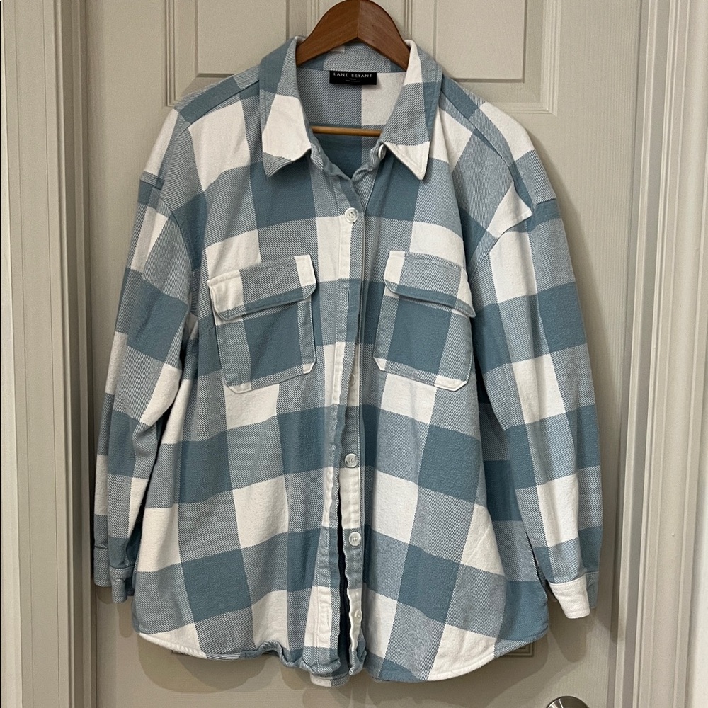 Lane Bryant Light Blue and White Checkered Shirt/ Shacket